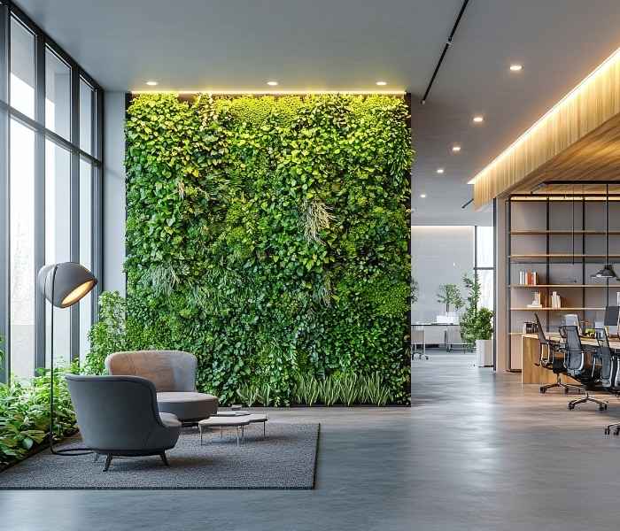 Interior planting features including Moss Walls, Living Walls and Large Living Trees